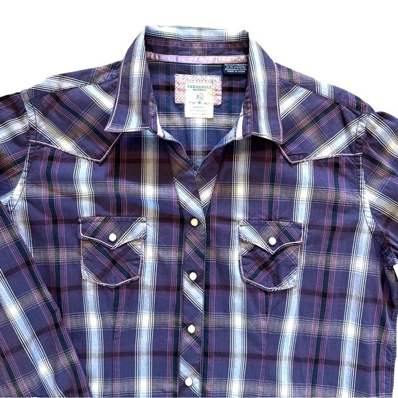 Panhandle Slims Rough Stock Western shirt, pearl snap, contrasting cuffs, XL - Picture 2 of 11